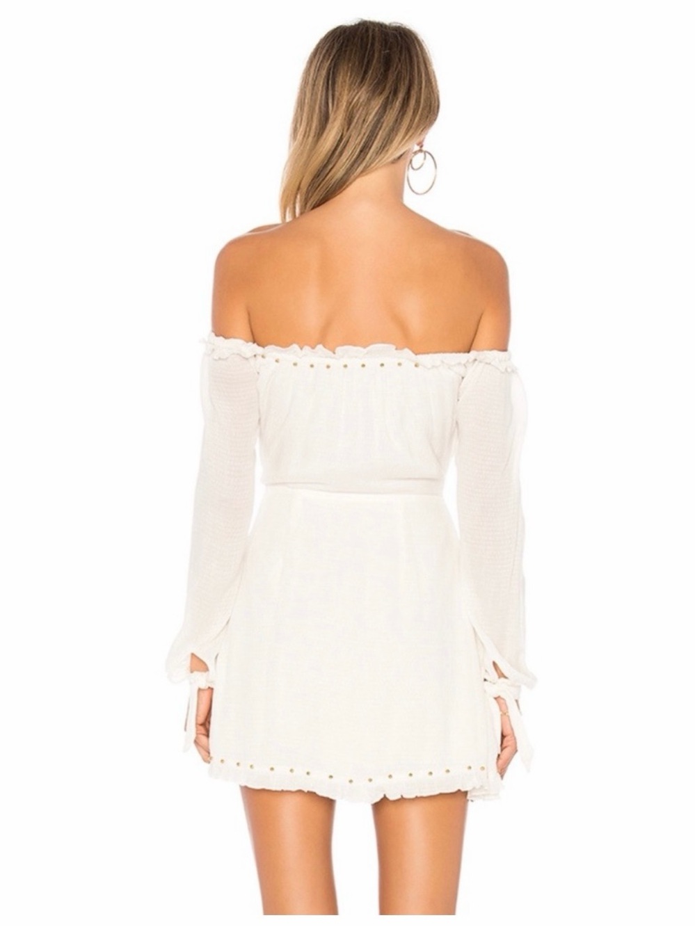 LOVERS + FRIENDS WHITE OFF THE SHOULDER TIE-FRONT SUNRISE DRESS. Size Medium. - Picture 4 of 16